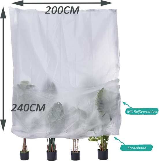 Buiten Plantenkap XXL Winterhoes Voor Planten – Grijs, 240x300 Cm, Ritssluiting En Trekkoord. Bescherm Je Potplanten Buiten Tegen Vorst En Sneeuw. Planten Beschermen Tegen Vorst