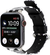 Leopard lederen bandje Wit-Grijs met klassieke gesp voor Geschikt voor Apple Watch 38mm - 40mm horlogeband voor geschikt voor Apple Watch Series 1|2|3|4|5|6|7