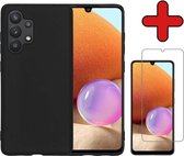 Samsung A32 4G Hoesje Zwart Siliconen Case Met Screenprotector - Samsung Galaxy A32 Hoes Silicone Cover Met Screenprotector - Zwart