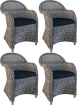 Rotan Stoel Kubu Grey met zwart Kussen - set van 4 stoelen