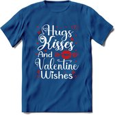 Hugs Kisses and Valentine Wishes - Valentijn T-Shirt | Grappig Valentijnsdag Cadeautje voor Hem en Haar | Dames - Heren - Unisex | Kleding Cadeau | - Donker Blauw - 3XL