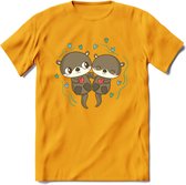 Love Otters - Valentijn T-Shirt | Grappig Valentijnsdag Cadeautje voor Hem en Haar | Dames - Heren - Unisex | Kleding Cadeau | - Geel - XXL
