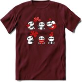 Liefdes Panda's - Valentijn T-Shirt | Grappig Valentijnsdag Cadeautje voor Hem en Haar | Dames - Heren - Unisex | Kleding Cadeau | - Burgundy - XL