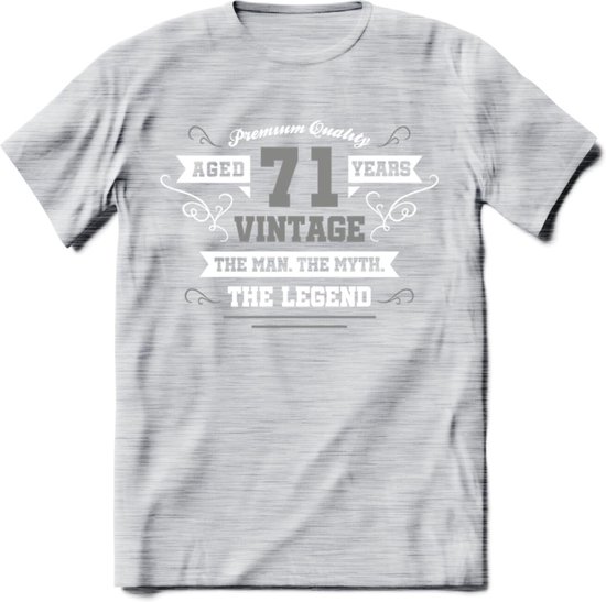 71 Jaar Legend T-Shirt | Zilver - Wit | Grappig Verjaardag en Feest Cadeau | Dames - Heren - Unisex | Kleding Kado | - Licht Grijs - Gemaleerd - S