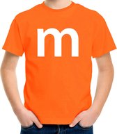 Letter M verkleed/ carnaval t-shirt oranje voor kinderen - M en M carnavalskleding / feest shirt kleding / kostuum 110/116