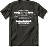 53 Jaar Legend T-Shirt | Zilver - Wit | Grappig Verjaardag en Feest Cadeau | Dames - Heren - Unisex | Kleding Kado | - Donker Grijs - 3XL