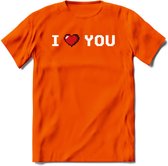 I Love You - Valentijn T-Shirt | Grappig Valentijnsdag Cadeautje voor Hem en Haar | Dames - Heren - Unisex | Kleding Cadeau | - Oranje - S