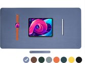 ViveGrace Bureau Onderlegger - Muismat - Bureaumat - 80x40 cm - Met Stiksels & Anti-Slip - PU Leer - Blauw