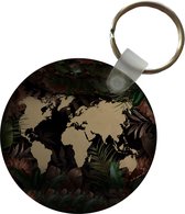 Porte-clés - Wereldkaart - Vintage - Fleurs - Plastique - Rond - Cadeaux à distribuer