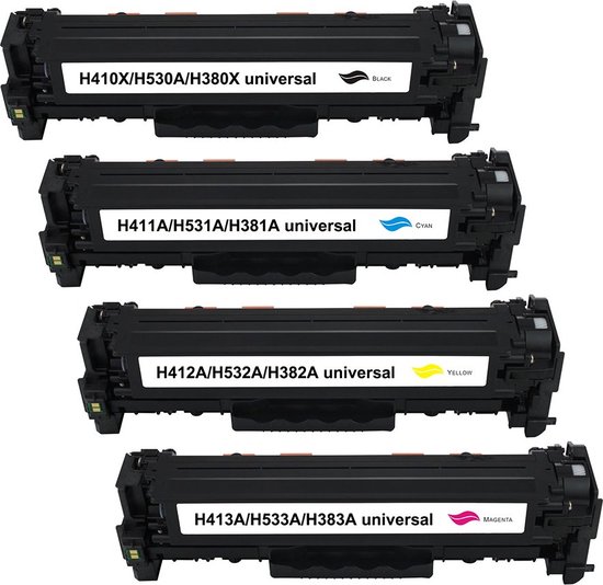 HP CE410X/CC530A/CF380X/718K Toner Set – 4 Kleuren – 4400/2800 pagina's – Compatible Color LaserJet CP2025 CP2025N Pro 300 M351A M375nw 400 M451 M475 Cartridge Patroon Vervangend Tonercartridge Multipack CMYK
