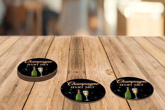 Sous- Sous-verres pour verres - Ronds - Champagne - Bouteille - Glas - 10x10 cm - 6 pièces - Cadeau pour femme - Cadeau pour mari