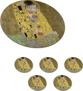Onderzetters voor glazen - Rond - De kus - Gustav Klimt - 10x10 cm - Glasonderzetters - 6 stuks