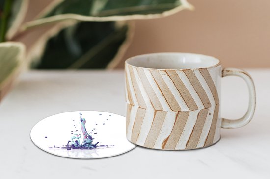 Sous-verres pour verres - Ronds - Une grande éclaboussure colorée avec des gouttes - 10x10 cm - Sous-verres en verre - 6 pièces