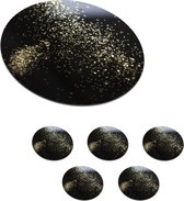Onderzetters voor glazen - Rond - Marmer - Glitter - Goud - Zwart - 10x10 cm - Glasonderzetters - 6 stuks