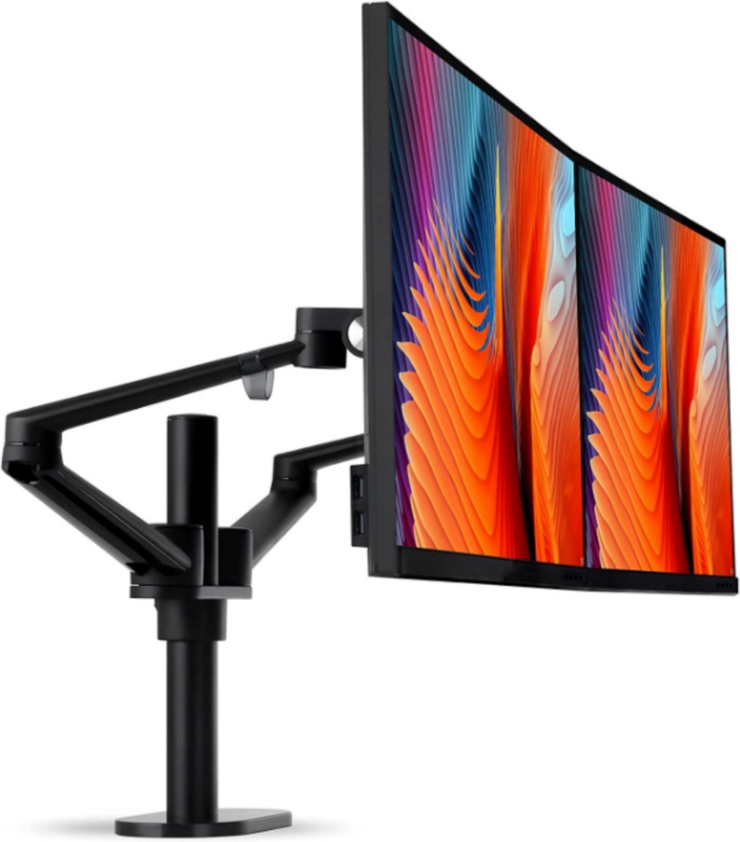 W&Z® Ergonomische Dubbele Monitor Arm - Kantelbaar / Draaibaar / Zwenkbaar - Staal - Zwart - Beeldscherm Beugel voor 2 Scherm