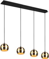 LED Hanglamp - Hangverlichting - Trion Flatina - E14 Fitting - 4-lichts - Rechthoek - Mat Zwart/Goud - Aluminium
