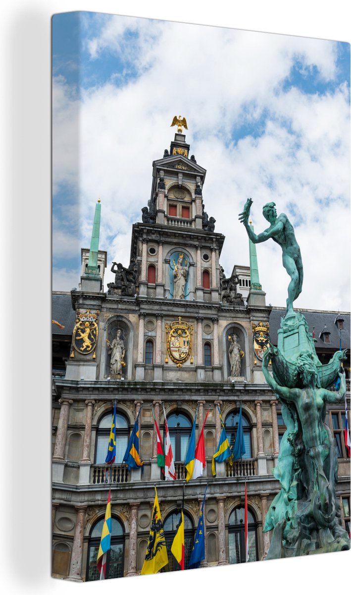 Canvas schilderij 120x180 cm - Wanddecoratie Weergave van het stadhuis van Antwerpen met d