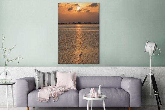 Tableau sur toile Vue d'un héron dans l'eau - 80x120 cm - Décoration murale