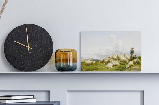 Tableau sur toile Herder avec mouton - Peinture de Thomas Sidney Cooper - 30x20 cm - Décoration murale