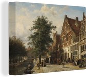 Canvas Schilderij De Zuiderhavendijk in Enkhuizen - schilderij van Cornelis Springer - 80x60 cm - Wanddecoratie