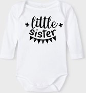 Baby Rompertje met tekst 'Little sister' | Lange mouw l | wit zwart | maat 62/68 | cadeau | Kraamcadeau | Kraamkado
