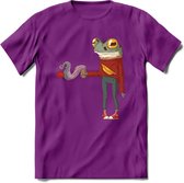 Casual koffie kikker T-Shirt Grappig | Dieren reptiel Kleding Kado Heren / Dames | Animal Skateboard Cadeau shirt - Paars - XXL