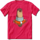 Casual zeehond T-Shirt Grappig | Dieren zeehonden Kleding Kado Heren / Dames | Animal Skateboard Cadeau shirt - Roze - XL