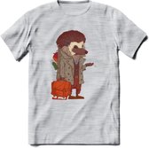 Casual egel T-Shirt Grappig | Dieren herfst Kleding Kado Heren / Dames | Animal Skateboard Cadeau shirt - Licht Grijs - Gemaleerd - XXL