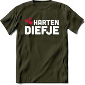 Harten Diefje - Valentijn T-Shirt | Grappig Valentijnsdag Cadeautje voor Hem en Haar | Dames - Heren - Unisex | Kleding Cadeau | - Leger Groen - M