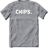 Chips - Snack T-Shirt | Grappig Verjaardag Kleding Cadeau | Eten En Snoep Shirt | Dames - Heren - Unisex Tshirt | - Donker Grijs - Gemaleerd - XL