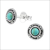 Aramat jewels ® - Zilveren oorbellen turquoise groen 925 zilver 7mm geoxideerd
