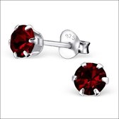 Aramat jewels ® - Oorbellen rond kristal 925 zilver rood 5mm