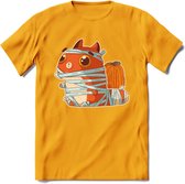 Mummy kat T-Shirt Grappig | Dieren katten halloween Kleding Kado Heren / Dames | Animal Skateboard Cadeau shirt - Geel - XL