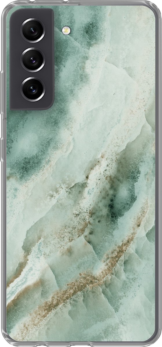 Telefoonhoesje Geschikt voor Samsung Galaxy S21 FE hoesje - Natuursteen - Groen - Chic - Siliconen Telefoonhoesje Telefoonhoesje