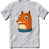 Casual vos T-Shirt Grappig | Dieren Kleding Kado Heren / Dames | Animal Skateboard Cadeau shirt - Licht Grijs - Gemaleerd - L