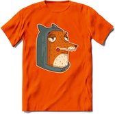 Hoodie fox T-Shirt Grappig | Dieren vos Kleding Kado Heren / Dames | Animal Skateboard Cadeau shirt - Oranje - S