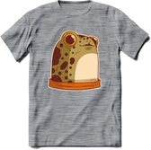 Blije kikker T-Shirt Grappig | Dieren reptielen Kleding Kado Heren / Dames | Animal Skateboard Cadeau shirt - Donker Grijs - Gemaleerd - 3XL