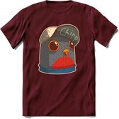 Chirp vogel T-Shirt Grappig | Dieren Kleding Kado Heren / Dames | Animal Skateboard Cadeau shirt - Burgundy - XL