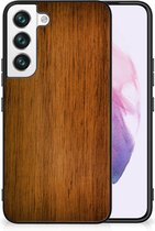 Leuk Case Super als Vaderdag Cadeaus Geschikt voor Samsung Galaxy S22 Smartphone Hoesje met Zwarte rand Donker Hout