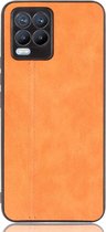 Realme 8 Hoesje - Mobigear - Stitch Serie - Kunstlederen Backcover - Oranje - Hoesje Geschikt Voor Realme 8