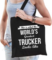 Worlds greatest trucker cadeau tas zwart voor volwassenen - Cadeau tas verjaardag vrachtwagenchauffeur/trucker