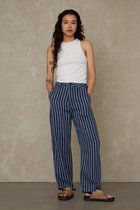 Kings Of Indigo - Leila Cropped | Linen Navy Stripe - Broek - Donker Blauw - W30 X L32