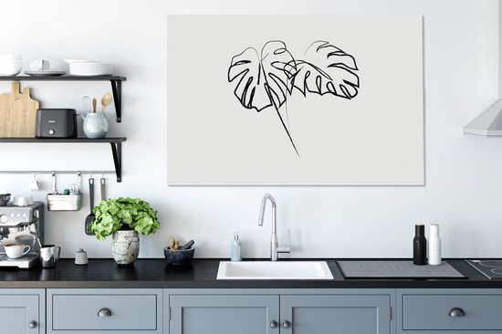 Illustration d'art au trait botanique deux grandes feuilles toile 2cm 120x80 cm - Tirage photo sur toile (Décoration murale salon / chambre) / Peintures Fleurs sur toile