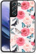 Telefoontas Geschikt voor Samsung Galaxy S22 Pro Smartphone Hoesje met Zwarte rand Butterfly Roses