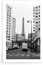 Walljar - Eiffel Tower Street - Zwart wit poster
