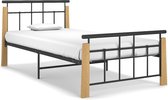 Bedframe metaal en massief eikenhout 100x200 cm