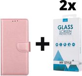 Kunstleer Bookcase Hoesje Met Pasjeshouder Samsung Galaxy A70 Roze - 2x Gratis Screen Protector - Telefoonhoesje - Smartphonehoesje