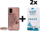 Backcover Fashion Mini Wallet Hoesje Samsung Galaxy A51 Roségoud - 2x Gratis Screen Protector - Telefoonhoesje - Smartphonehoesje