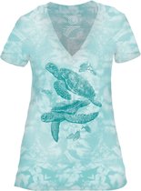 Ladies T-shirt Monotone Sea Turtles V-neck Tri-Blend L