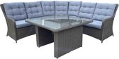 Denza Furniture Chicago dining wicker loungeset 4-delig | wicker + glas | 250x250cm | donkergrijs/donkerbruin | 6 personen | hoge rugleuning